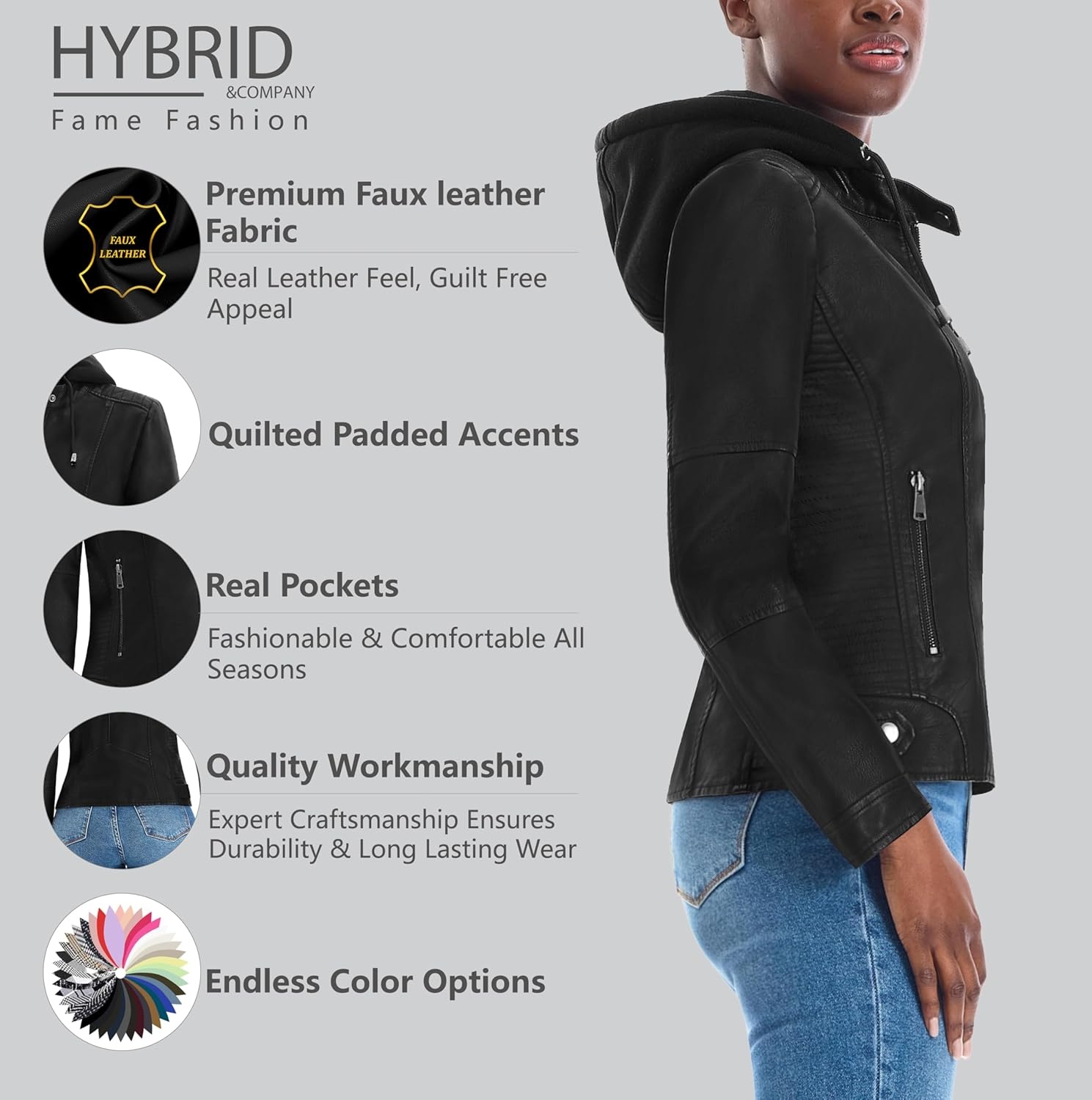 image:imageOlivia Miller Womens Faux Leather Moto Jacket Zipup closure faux leather material biker moto style slim fit suitable for casual wear and outingsJk5210black