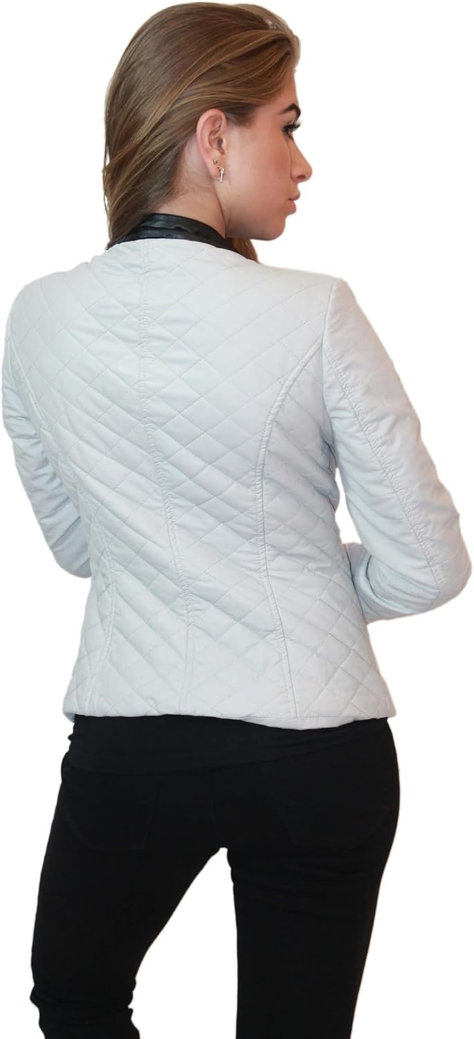 image:imageOlivia Miller Womens Faux Leather Moto Jacket Zipup closure faux leather material biker moto style slim fit suitable for casual wear and outingsOffwhite