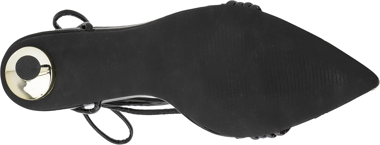 image:imageOlivia Miller Womens Fashion Ladies Shoes PU Vegan Leather w Ankle Lace Up Strap Trendy Party Single Strap Open Pointed Tip Toe Stiletto Slide On 4 Inch High Mid Heel SandalsBlack