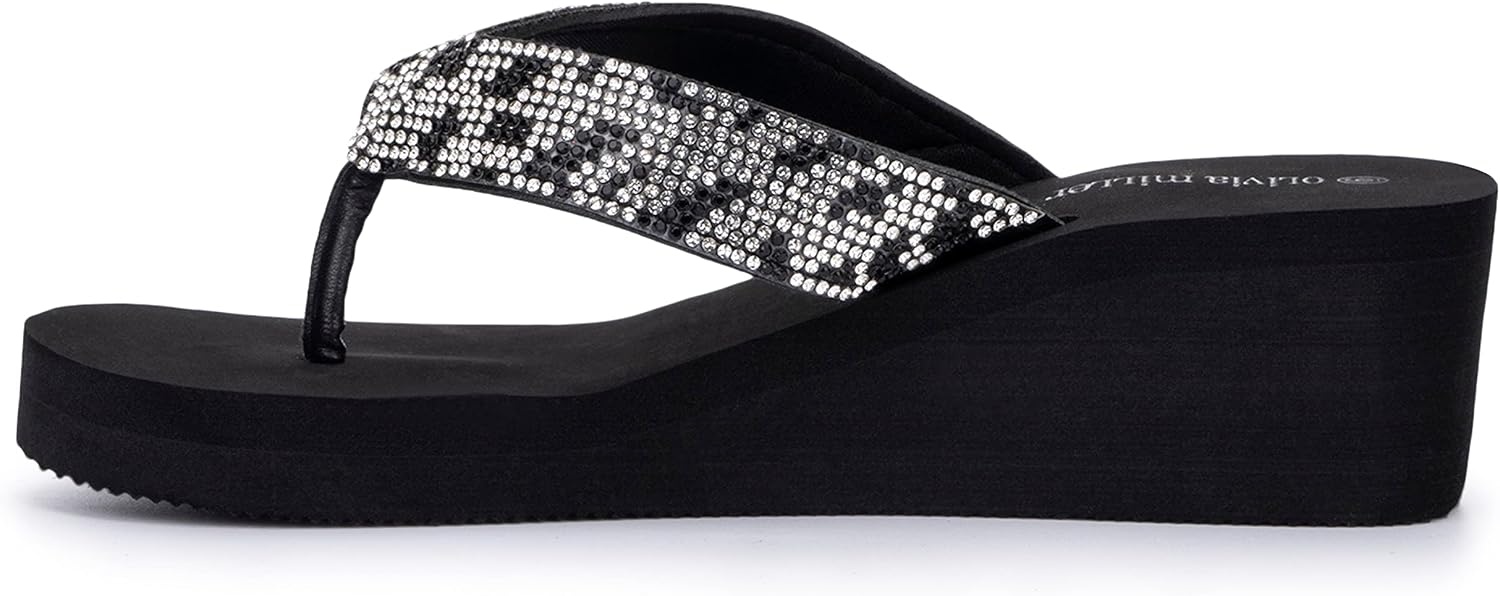 image:imageOlivia Miller Womens Fashion Ladies Shoes Avalon PU Vegan Leather Bling Sparkling Jewel Rhinestones Flip Flops TStrap Thong Style Slip On Casual Dressy Summer Beach 2 Inch EVA Platform