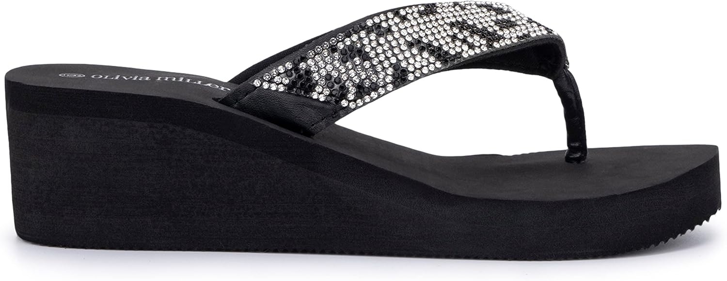 image:imageOlivia Miller Womens Fashion Ladies Shoes Avalon PU Vegan Leather Bling Sparkling Jewel Rhinestones Flip Flops TStrap Thong Style Slip On Casual Dressy Summer Beach 2 Inch EVA Platform