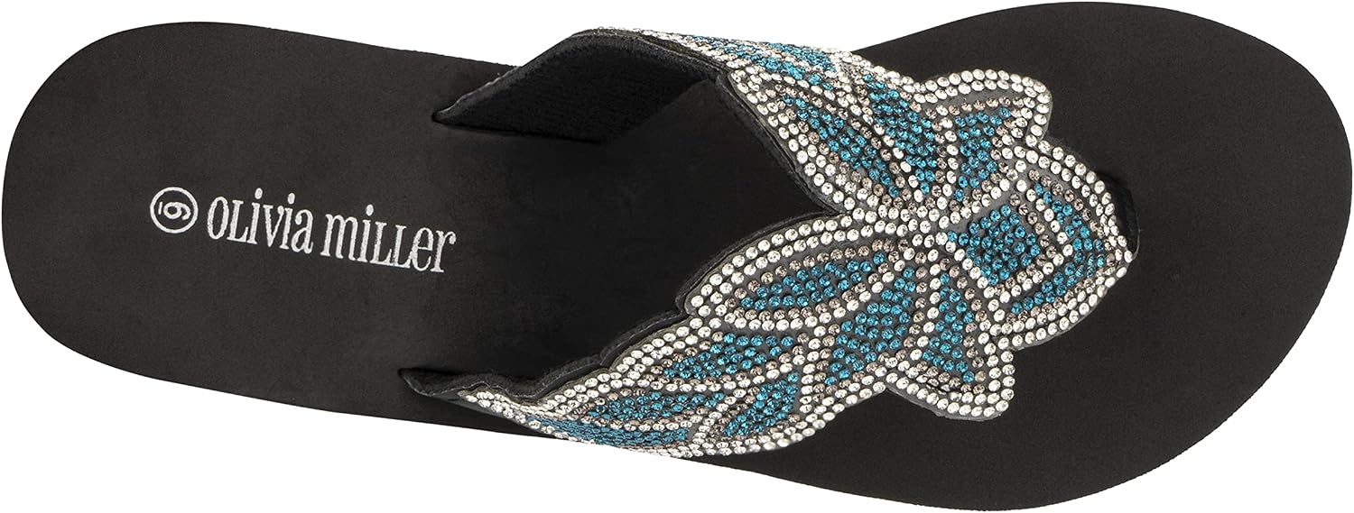 image:imageOlivia Miller Womens Fashion Ladies Shoes Gold Coast PU Vegan Leather Bling Floral Jewel Rhinestones Flip Flops TStrap Thong Style Slip On Casual Dressy Summer Beach 2 Inch EVA Platform Wedge Slide Sandals
