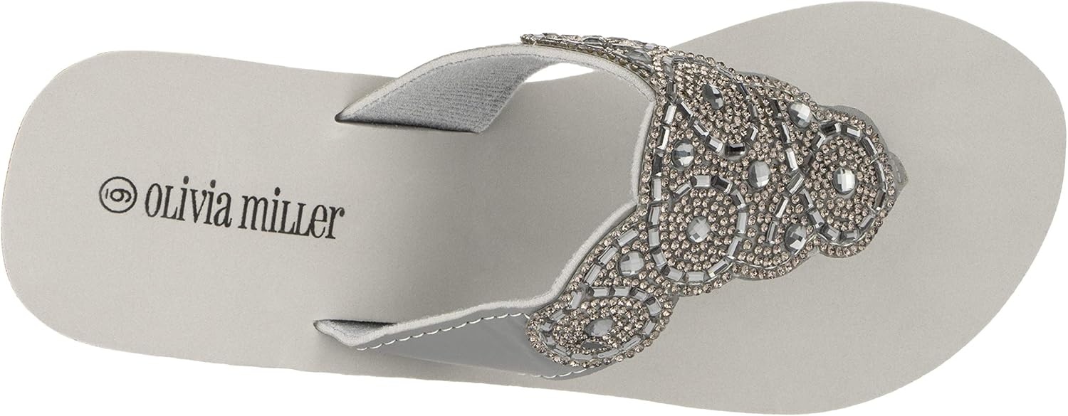 image:imageOlivia Miller Womens Fashion Ladies Shoes Olinda PU Vegan Leather Bling Sparkling Jewel Rhinestones Flip Flops TStrap Thong Style Slip On Casual Dressy Summer Beach 2 Inch EVA Platform Wedge Slide