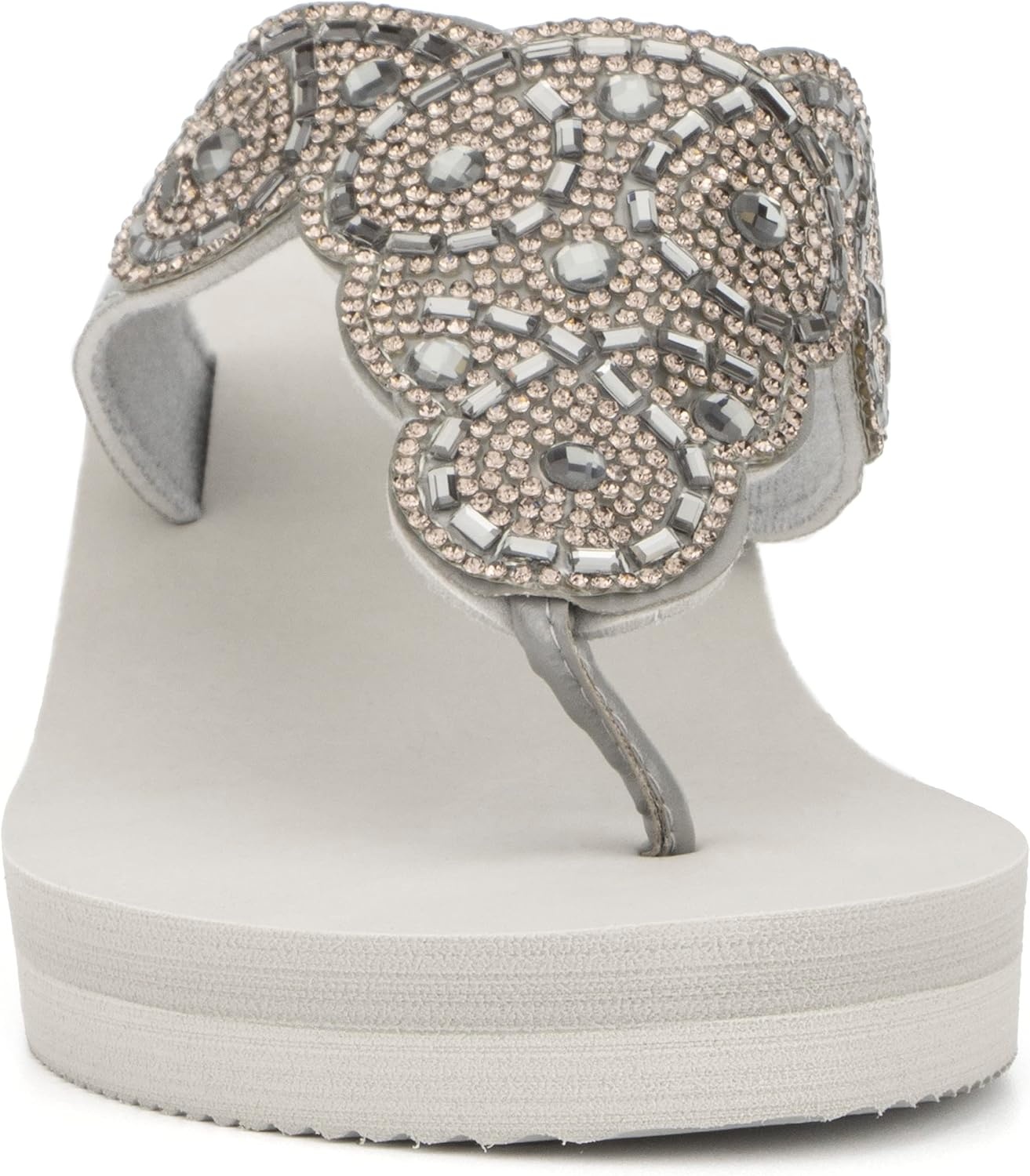 image:imageOlivia Miller Womens Fashion Ladies Shoes Olinda PU Vegan Leather Bling Sparkling Jewel Rhinestones Flip Flops TStrap Thong Style Slip On Casual Dressy Summer Beach 2 Inch EVA Platform Wedge Slide