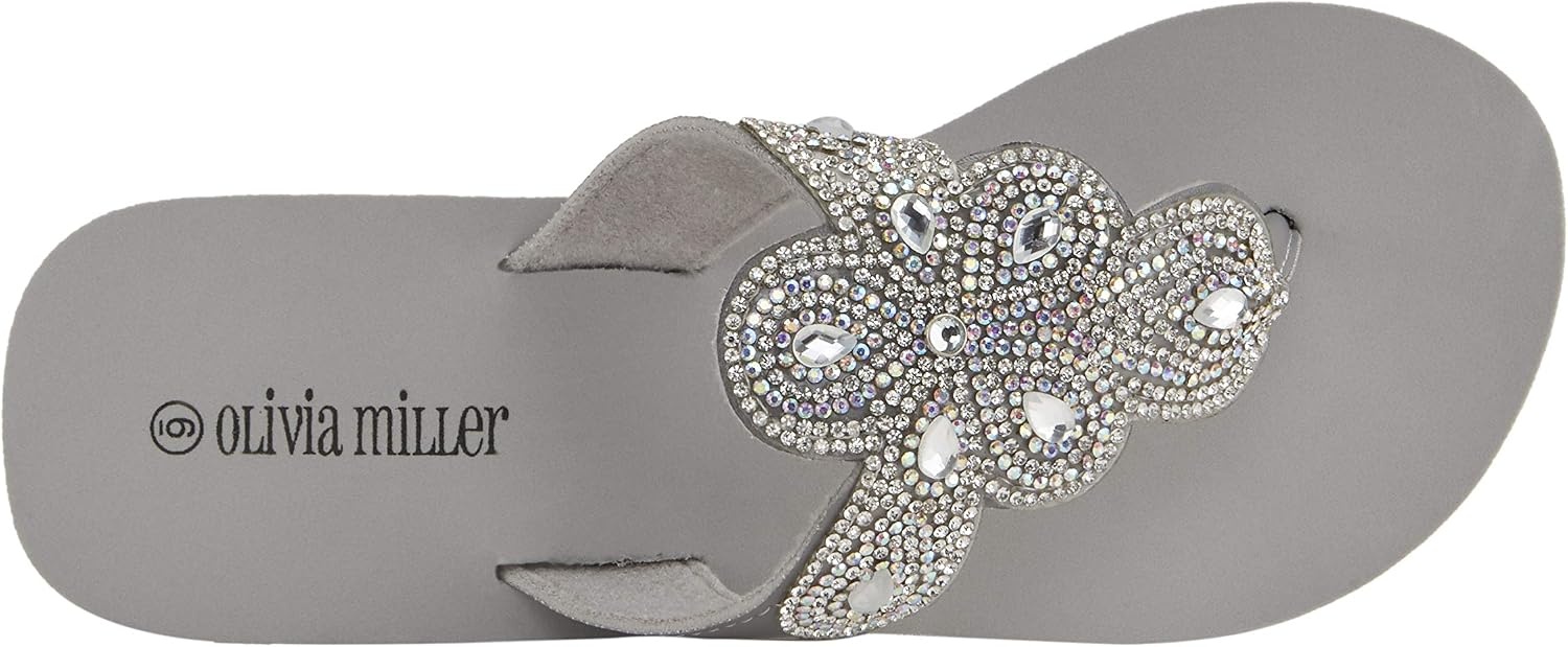 image:imageOlivia Miller Womens Fashion Ladies Shoes PU Vegan Leather Bling Sparkling Jewel Rhinestones Flip Flops TStrap Thong Style Slip On Casual Dressy Summer Beach 2 Inch EVA Platform Wedge Slide Sandals