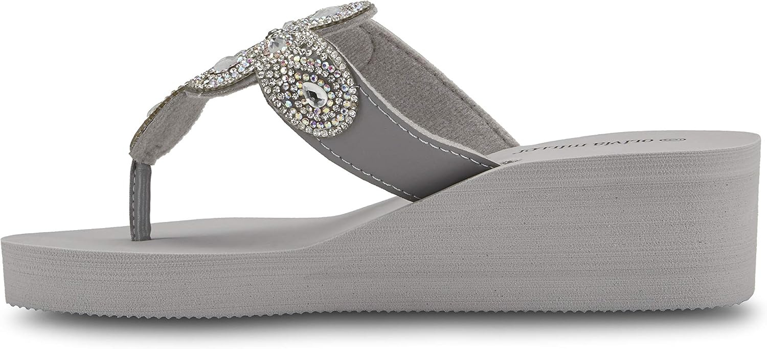 image:imageOlivia Miller Womens Fashion Ladies Shoes PU Vegan Leather Bling Sparkling Jewel Rhinestones Flip Flops TStrap Thong Style Slip On Casual Dressy Summer Beach 2 Inch EVA Platform Wedge Slide Sandals
