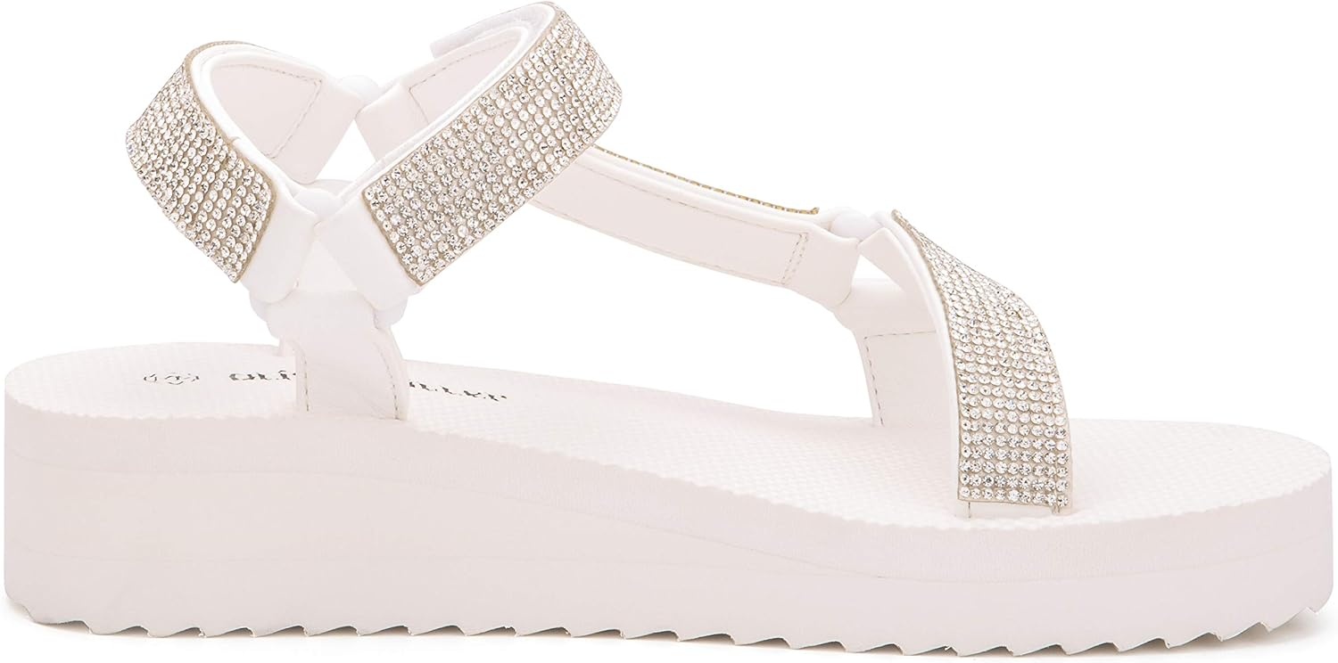 image:imageOlivia Miller Womens Fashion Ladies Shoes Sahara Beach Bling Rhinestones w Adjustable Toe amp Ankle Straps Slip On Trendy Casual Dressy Summer Beach 15 Inch EVA Platform Wedge Sandals
