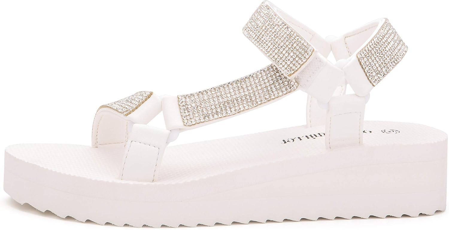 image:imageOlivia Miller Womens Fashion Ladies Shoes Sahara Beach Bling Rhinestones w Adjustable Toe amp Ankle Straps Slip On Trendy Casual Dressy Summer Beach 15 Inch EVA Platform Wedge Sandals