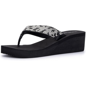 Olivia Miller Women’s Fashion Ladies Shoes, Avalon PU Vegan Leather Bling Sparkling Jewel Rhinestones Flip Flops T-Strap Thong Style Slip On Casual Dressy Summer Beach 2 Inch EVA Platform