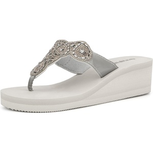 Olivia Miller Women’s Fashion Ladies Shoes, Olinda PU Vegan Leather Bling Sparkling Jewel Rhinestones Flip Flops TStrap Thong Style Slip On Casual Dressy Summer Beach 2 Inch EVA Platform Wedge Slide