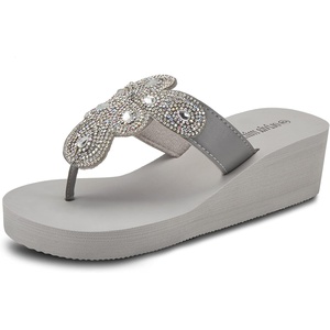 Olivia Miller Women’s Fashion Ladies Shoes, PU Vegan Leather Bling Sparkling Jewel Rhinestones Flip Flops T-Strap Thong Style Slip On Casual Dressy Summer Beach 2 Inch EVA Platform Wedge Slide Sandals