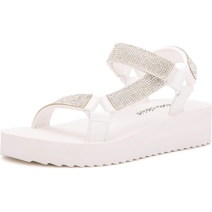 Olivia Miller Women’s Fashion Ladies Shoes, Sahara Beach Bling Rhinestones w Adjustable Toe & Ankle Straps, Slip On Trendy Casual Dressy Summer Beach 1.5 Inch EVA Platform Wedge Sandals