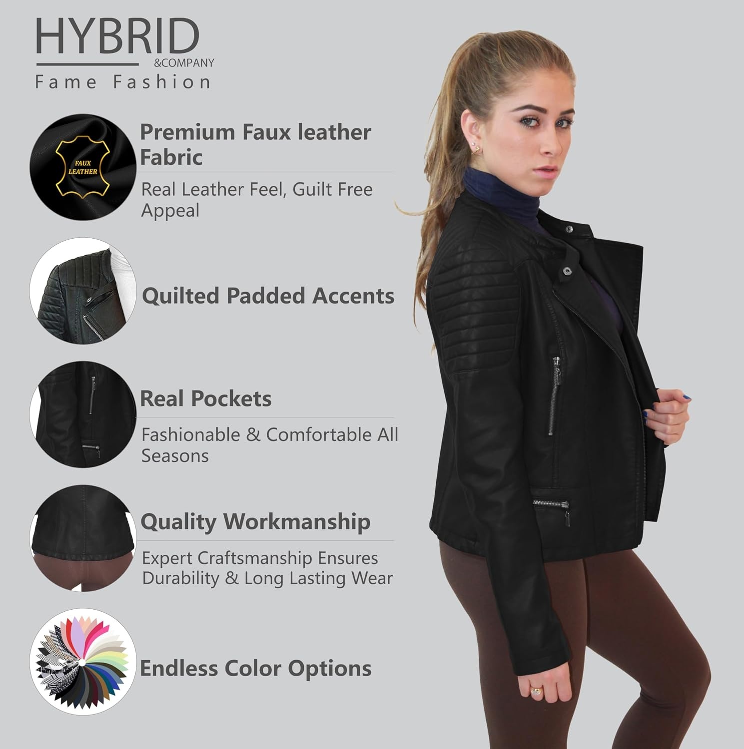 image:imageOlivia Miller Womens Faux Leather Moto JacketBlack