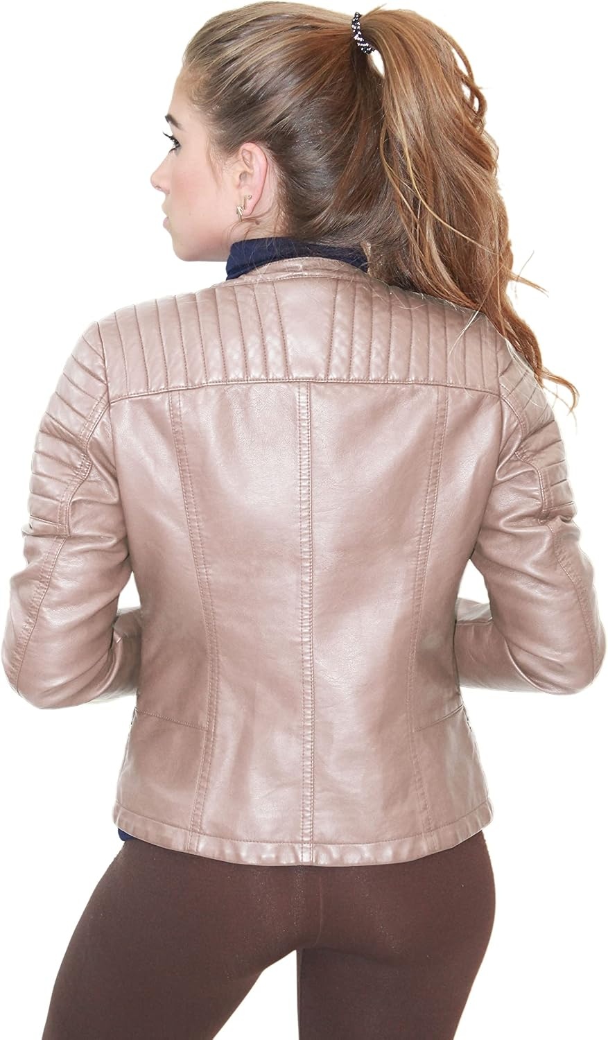 image:imageOlivia Miller Womens Faux Leather Moto JacketDusty Rose