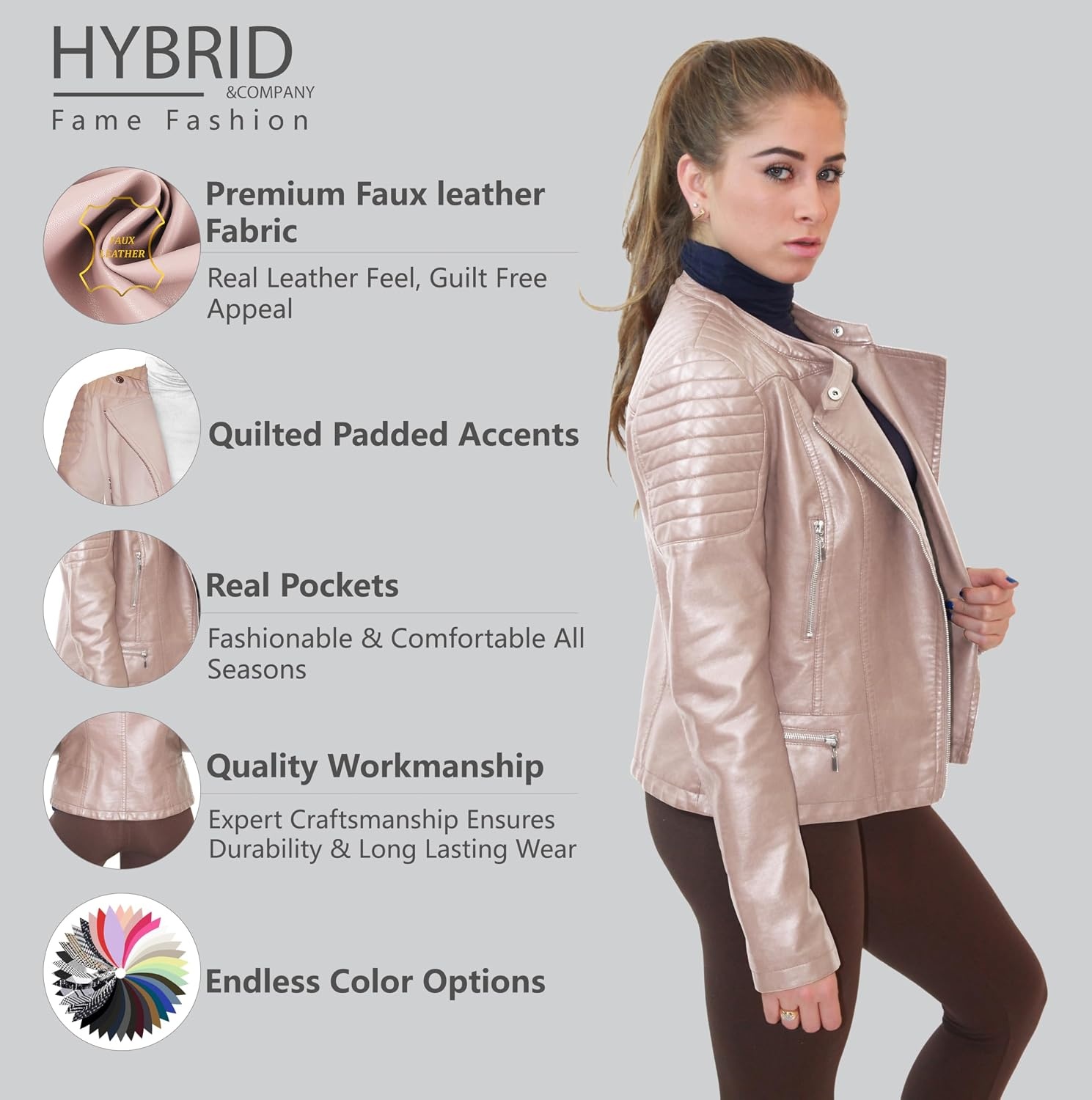 image:imageOlivia Miller Womens Faux Leather Moto JacketDusty Rose