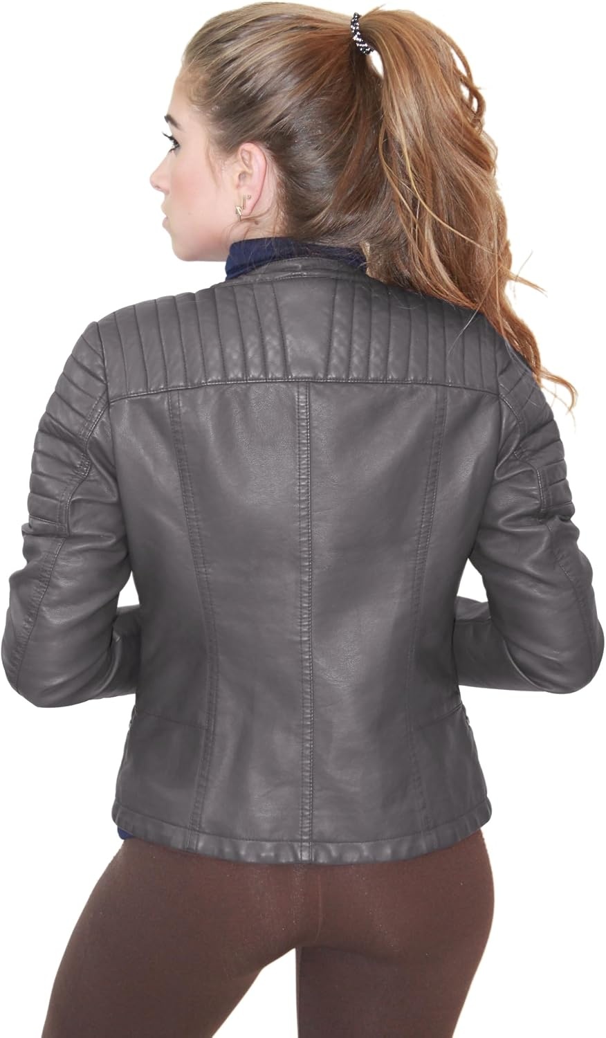 image:imageOlivia Miller Womens Faux Leather Moto JacketGrey