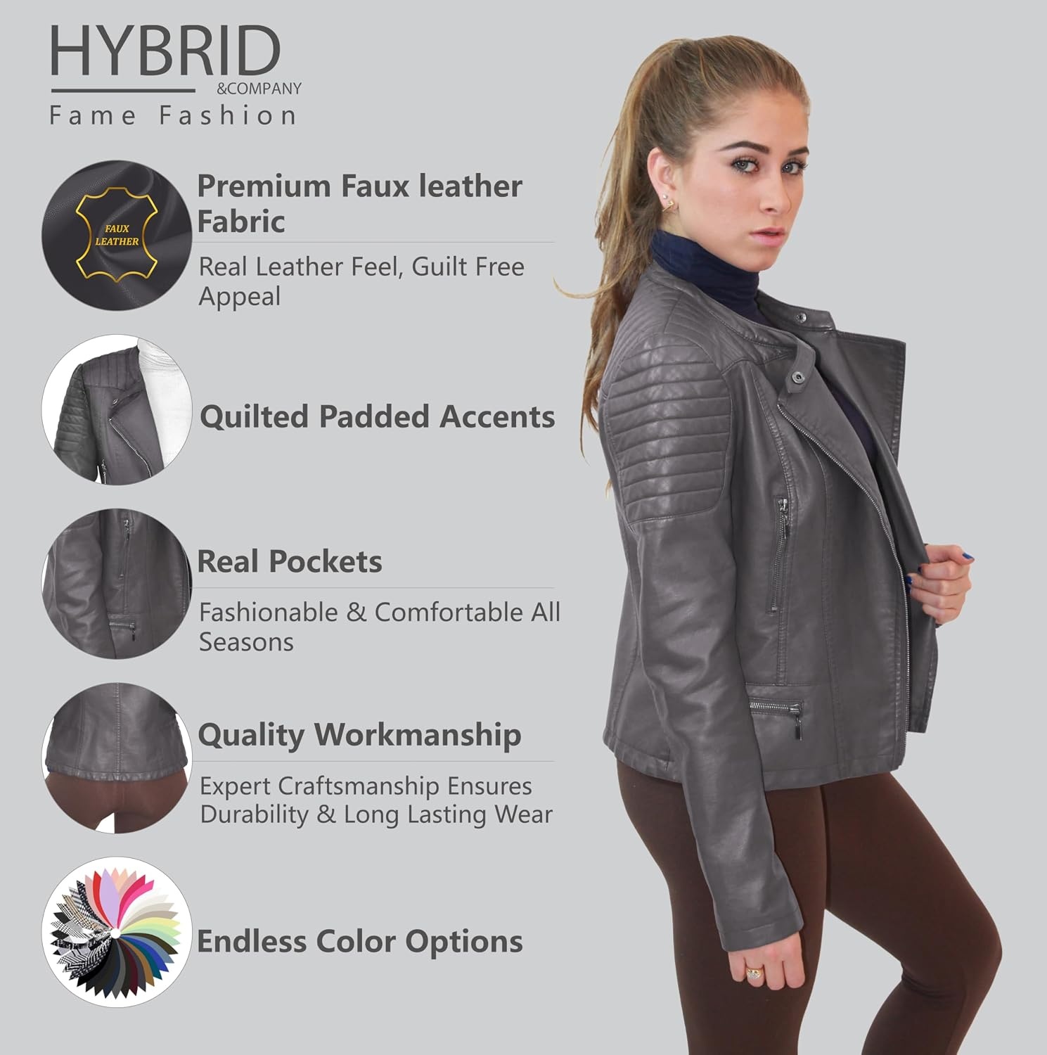 image:imageOlivia Miller Womens Faux Leather Moto JacketGrey