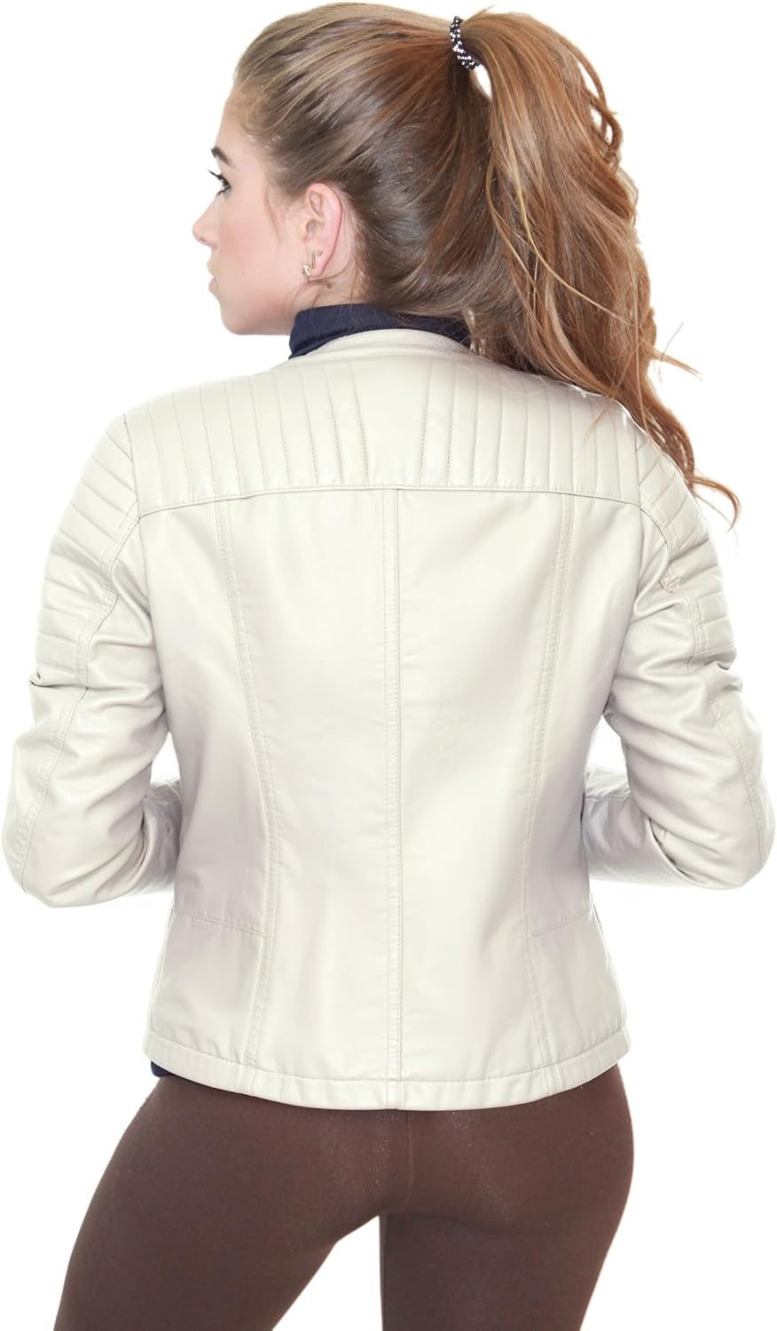 image:imageOlivia Miller Womens Faux Leather Moto JacketIvory
