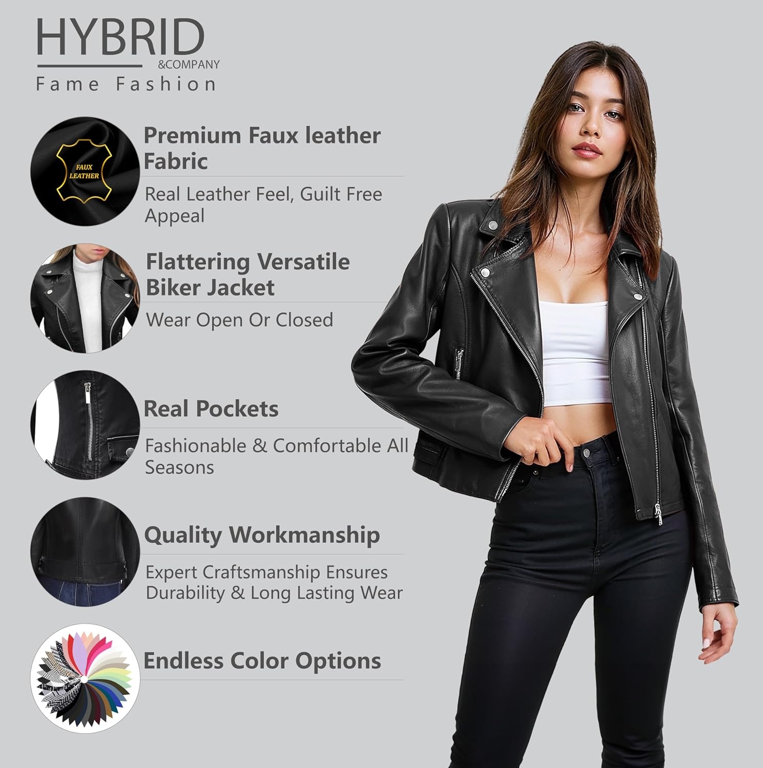 image:imageOlivia Miller Womens Faux Leather Moto JacketJk5208black