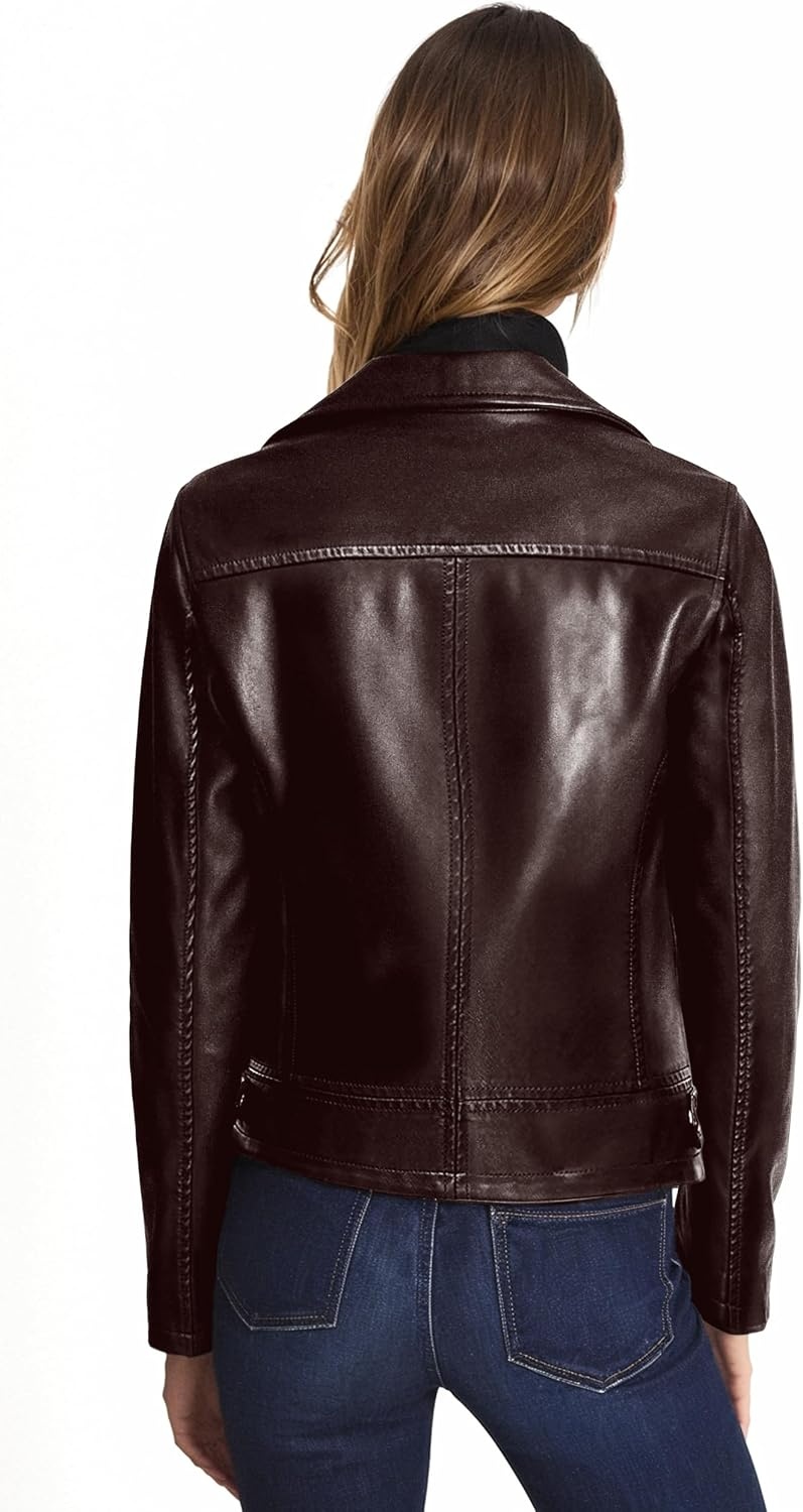 image:imageOlivia Miller Womens Faux Leather Moto JacketJk5208brown