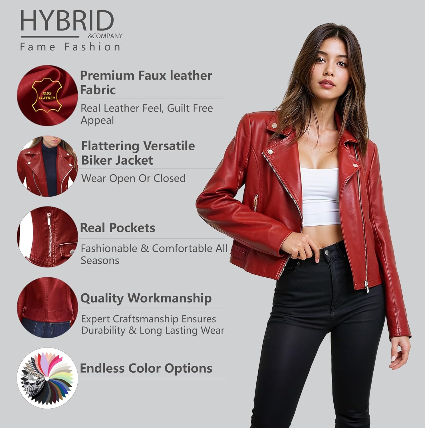 image:imageOlivia Miller Womens Faux Leather Moto JacketJk5208red