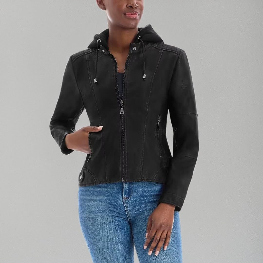 image:imageOlivia Miller Womens Faux Leather Moto JacketJk5210black