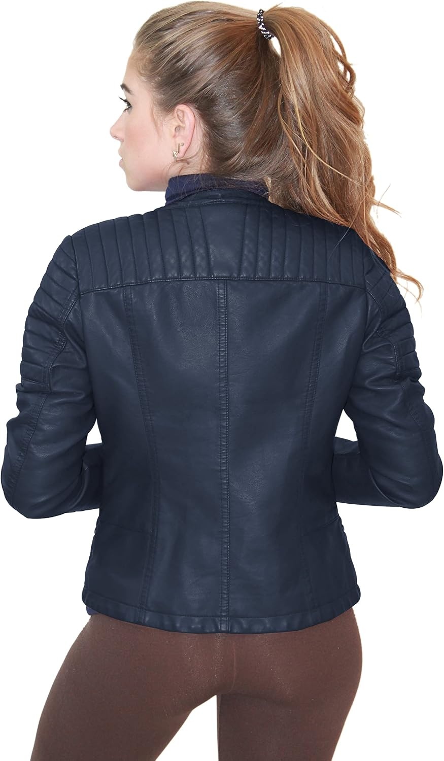 image:imageOlivia Miller Womens Faux Leather Moto JacketNavy