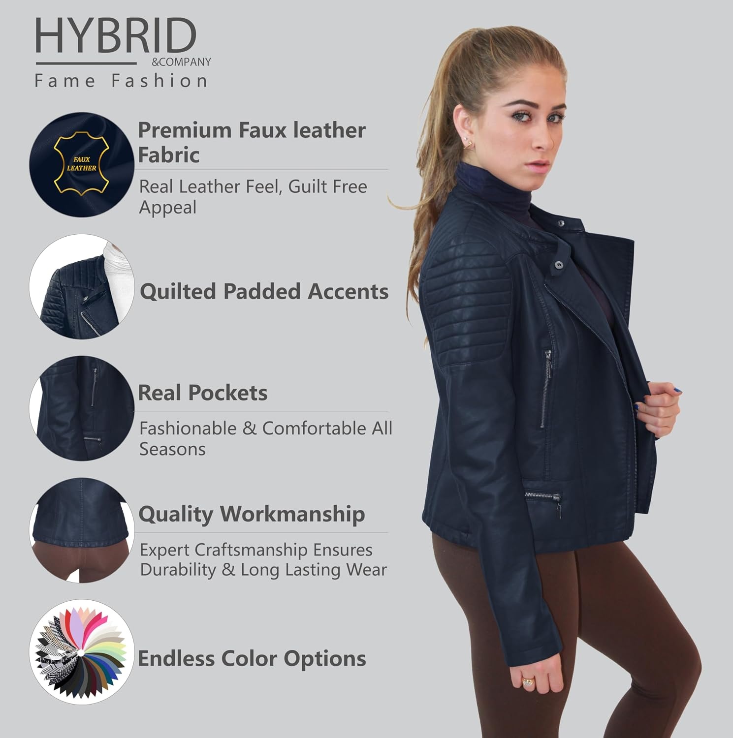 image:imageOlivia Miller Womens Faux Leather Moto JacketNavy
