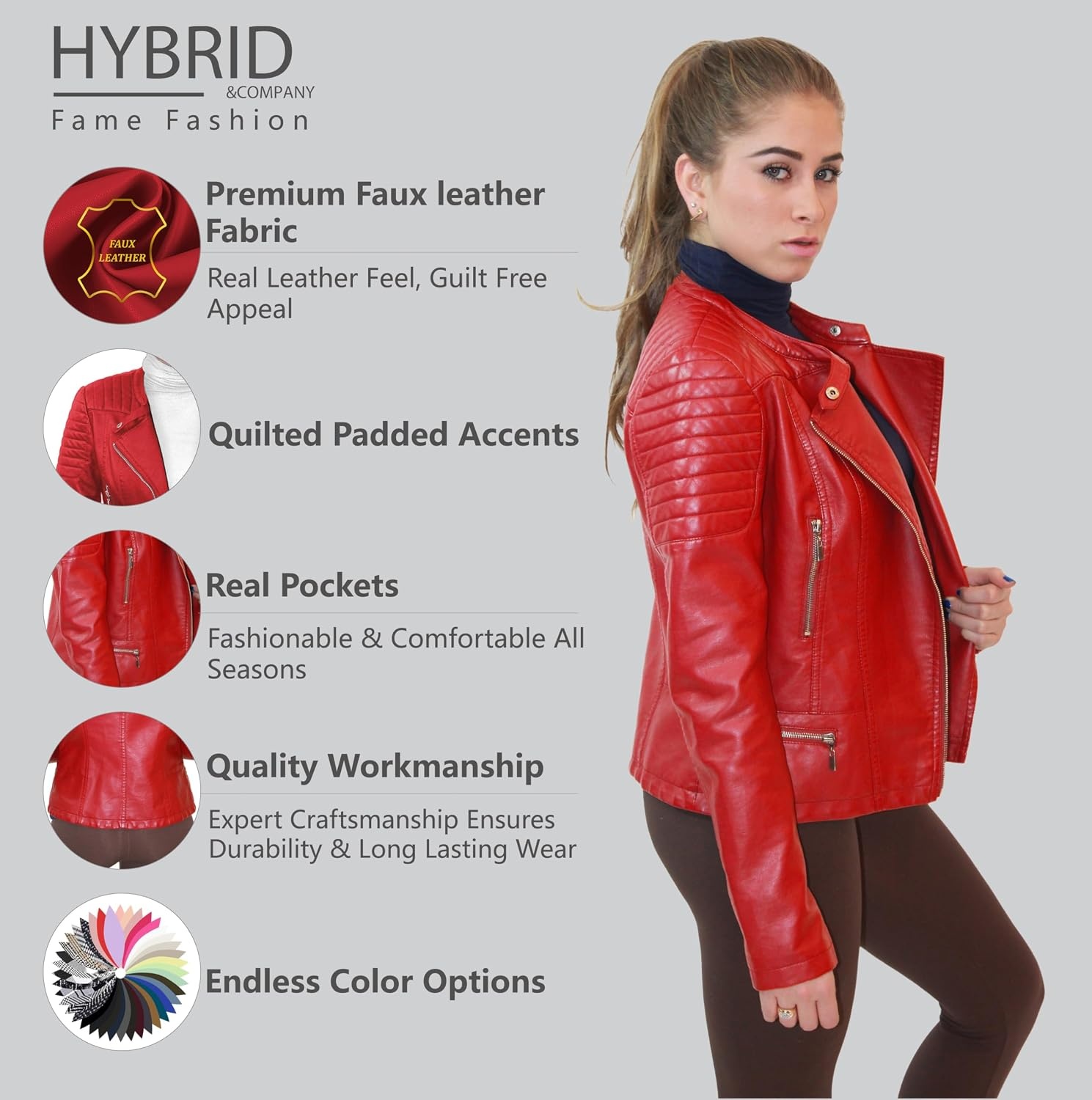 image:imageOlivia Miller Womens Faux Leather Moto JacketRed