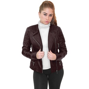 Olivia Miller Women’s Faux Leather Moto Jacket(Burgundy)