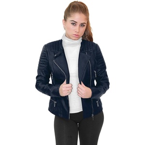 Olivia Miller Women’s Faux Leather Moto Jacket(Navy)