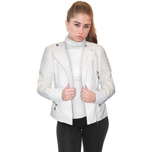 Olivia Miller Women’s Faux Leather Moto Jacket(White)