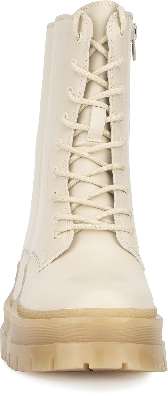 image:imageOlivia Miller Womens Fashion Shoes Vegan PU Leather Lug Sole Lace Up Chunky Heel Round Toe Casual Bootie Ankle Combat BootsNatural NudeBeige
