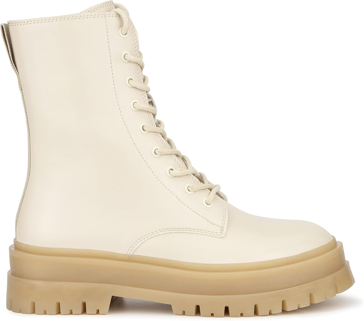 image:imageOlivia Miller Womens Fashion Shoes Vegan PU Leather Lug Sole Lace Up Chunky Heel Round Toe Casual Bootie Ankle Combat BootsNatural NudeBeige