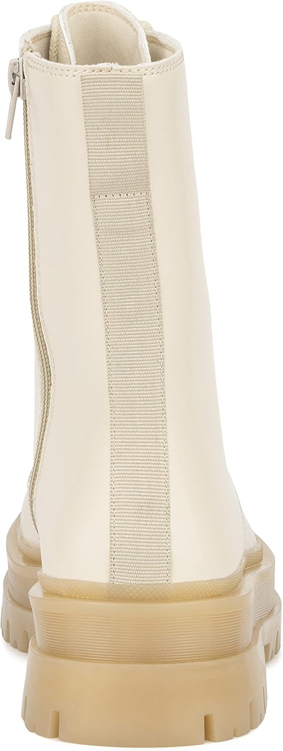 image:imageOlivia Miller Womens Fashion Shoes Vegan PU Leather Lug Sole Lace Up Chunky Heel Round Toe Casual Bootie Ankle Combat BootsNatural NudeBeige