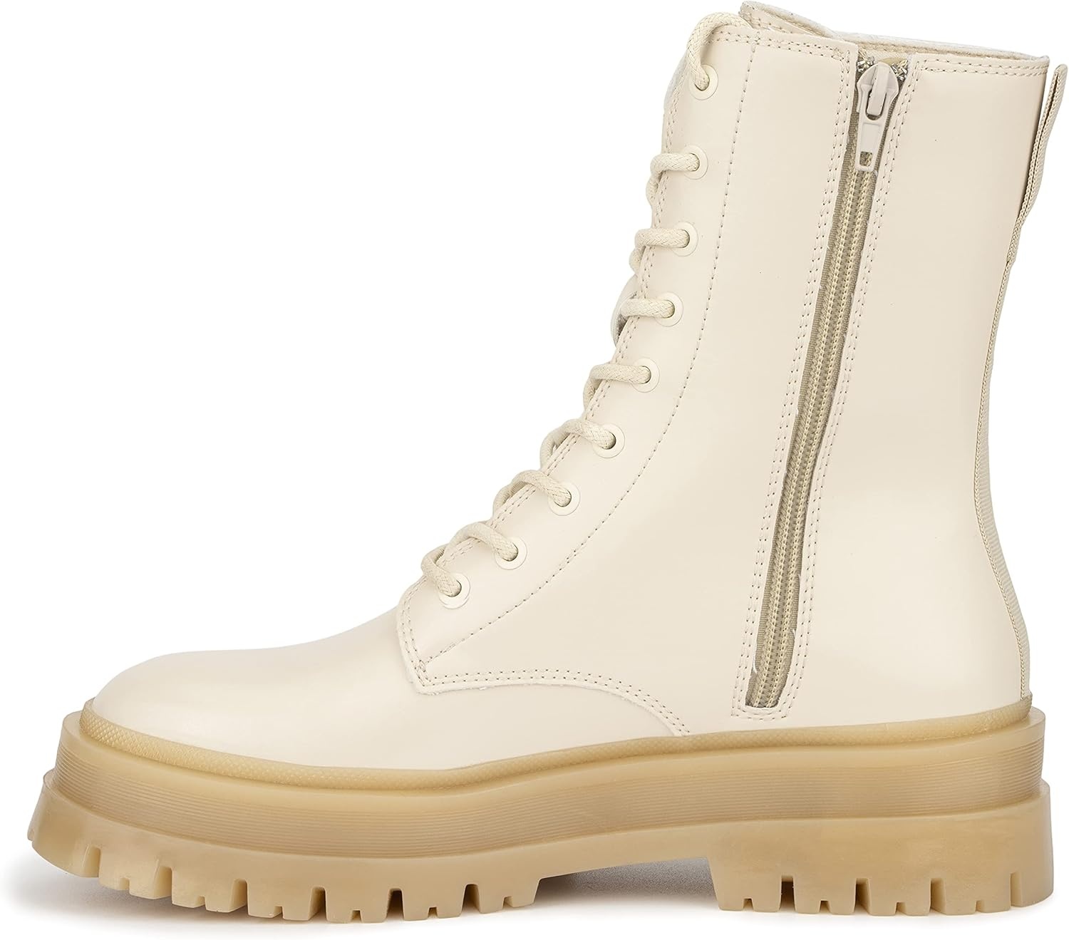 image:imageOlivia Miller Womens Fashion Shoes Vegan PU Leather Lug Sole Lace Up Chunky Heel Round Toe Casual Bootie Ankle Combat BootsNatural NudeBeige