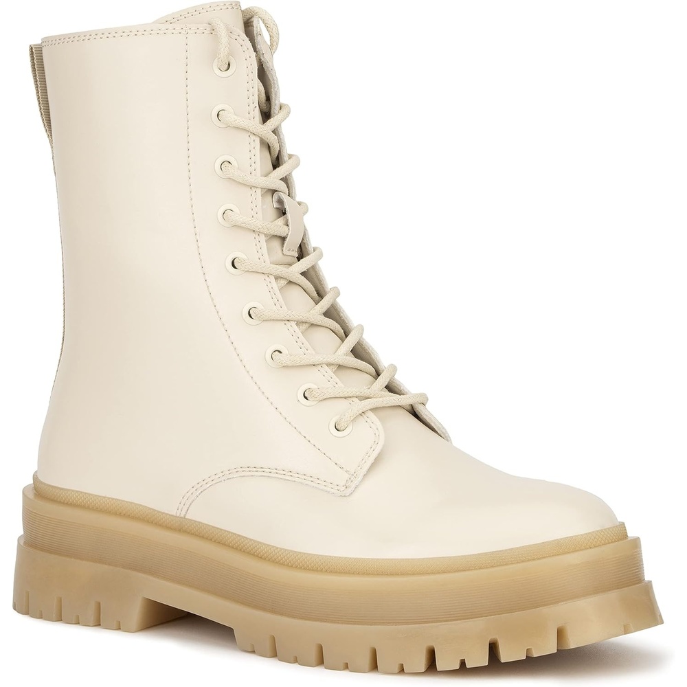 image:imageOlivia Miller Womens Fashion Shoes Vegan PU Leather Lug Sole Lace Up Chunky Heel Round Toe Casual Bootie Ankle Combat BootsNatural NudeBeige